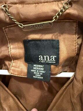 a.n.a Women's Brown Leather Jacket with Gold Chain Detail